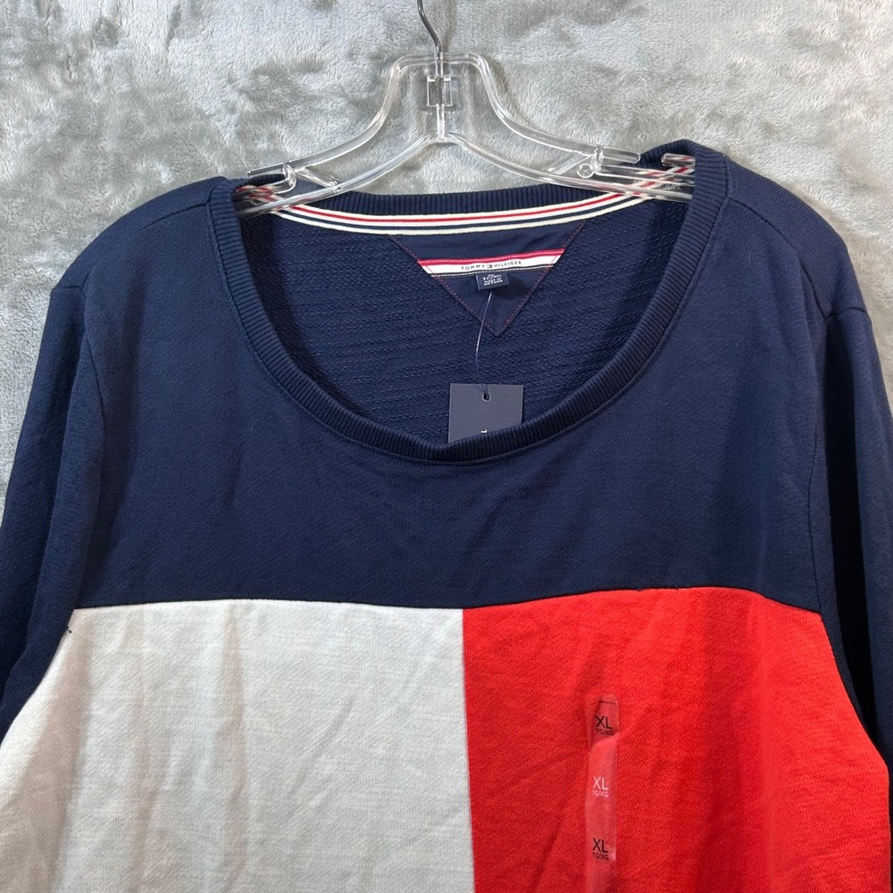 NEW Tommy Hilfiger Women XL Colorblock Sweatshirt Navy Red White Cotton Crewneck - Picture 2 of 10